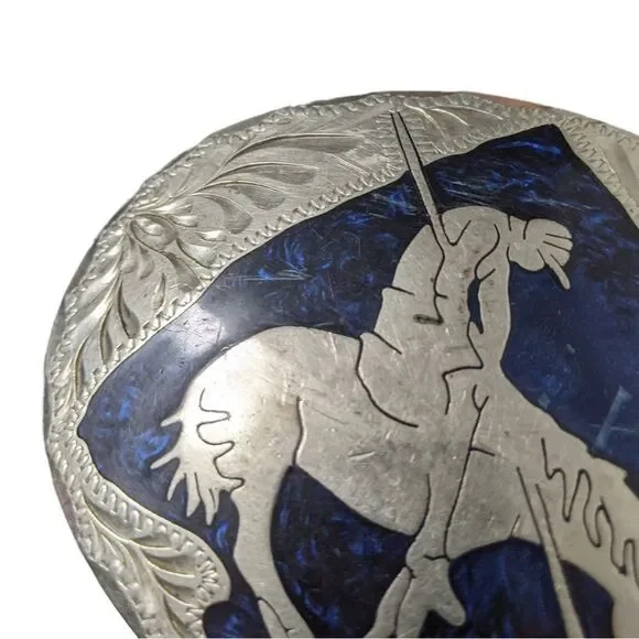 VINTAGE End of the Trail Inlaid Belt Buckle Made in Mexico
